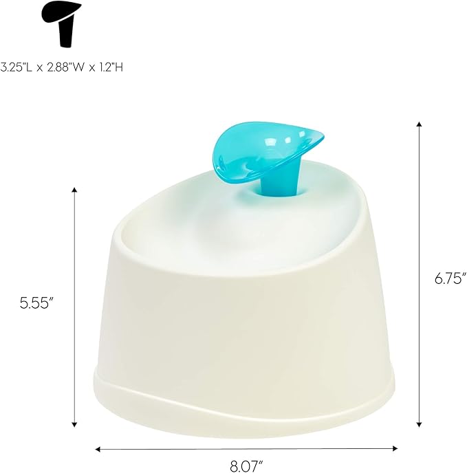 IRIS USA Cat Water Fountain, 44oz / 1.3L, Kitty Spout, Dog Fountain Water Bowl, Silent and Replaceable Charcoal Filter, White/Blue