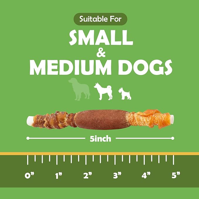 MON2SUN Dog Treats, Triple Flavor 5 Inch Chicken Liver Duck and Chicken Wrapped Rawhide Snacks for Small and Medium Dogs, 10.58 Oz (15 Count-Pack of 1)