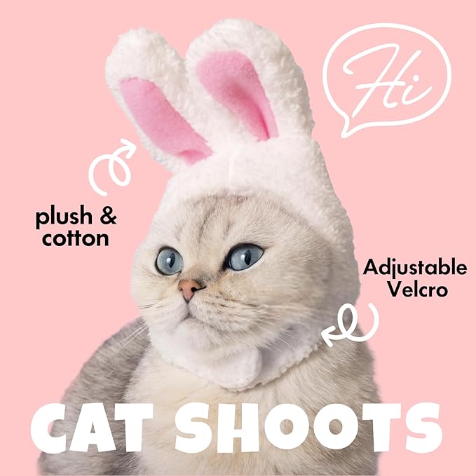 2PCS Bunny Ears for Cat, Plush Rabbit Hat with Ears for Cats & Small Dogs, Cute Easter Party Costume Pet Headwear Accessory
