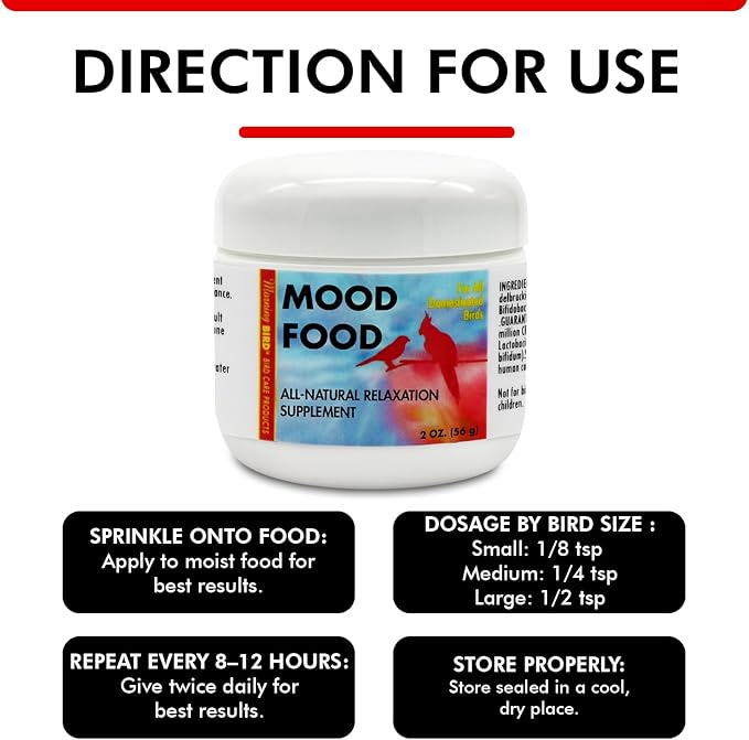 Morning Bird Mood Food 2 oz – Natural Calming Supplement for Birds – Non-Sedating Formula – Helps Reduce Stress, Aggression & Feather Plucking – Gentle Support with Amino Acids & B Vitamins