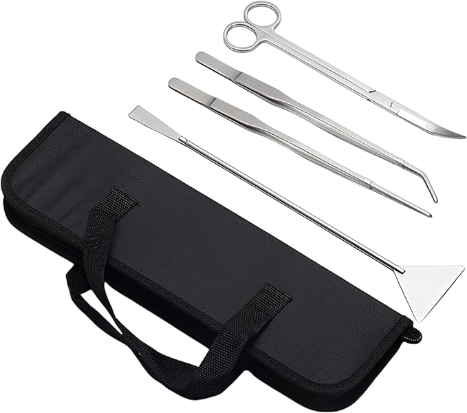 4 Pcs Aquarium Tool Kit, Stainless Steel For Fish Tank Plant, Includes Tweezers Scissors Spatula, With Canvas Bag
