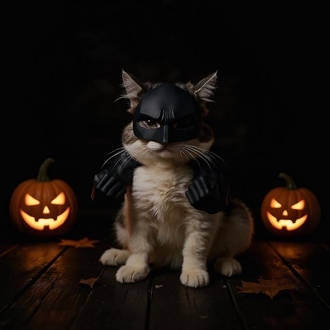 Cat Bat Costume Set, Halloween Cosplay Props with Muscular Arm Suit and Mask, Fun Animal Dress Up Accessories (Black)