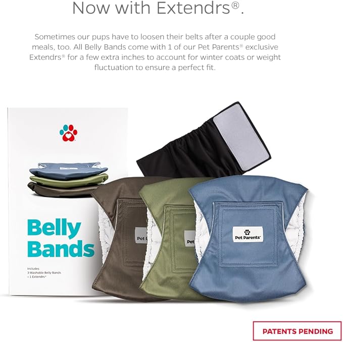 Pet Parents® Washable Belly Bands for Male Dogs (3pack) + Extendrs® of Durable Dog Diapers Male, Premium Male Dog Diapers & Dog Wraps (X-Large, Koda)