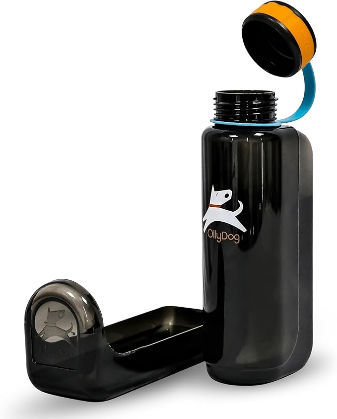 OllyDog OllyBottle | Tritan Dog Water Bottle with Detachable Bowl | BPA Free Leakproof Pet Dispenser | Hiking Travel (1L, Chromatic)