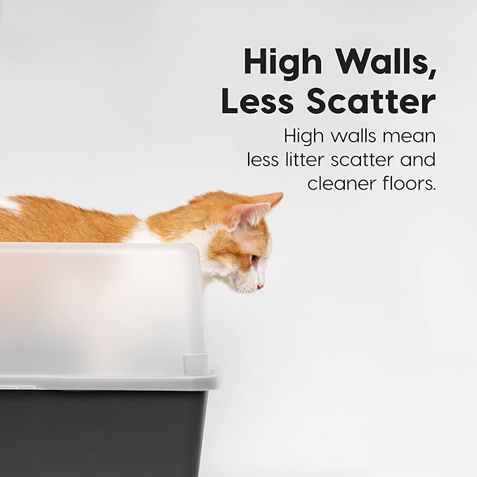 IRIS USA Large Open Top Cat Litter Box with High Sided Walls Tall Scatter Shield Scoop Included Easy Clean Plastic Pan Stain Resistant for Big Cats Kittens Indoor Multi-Cat Households