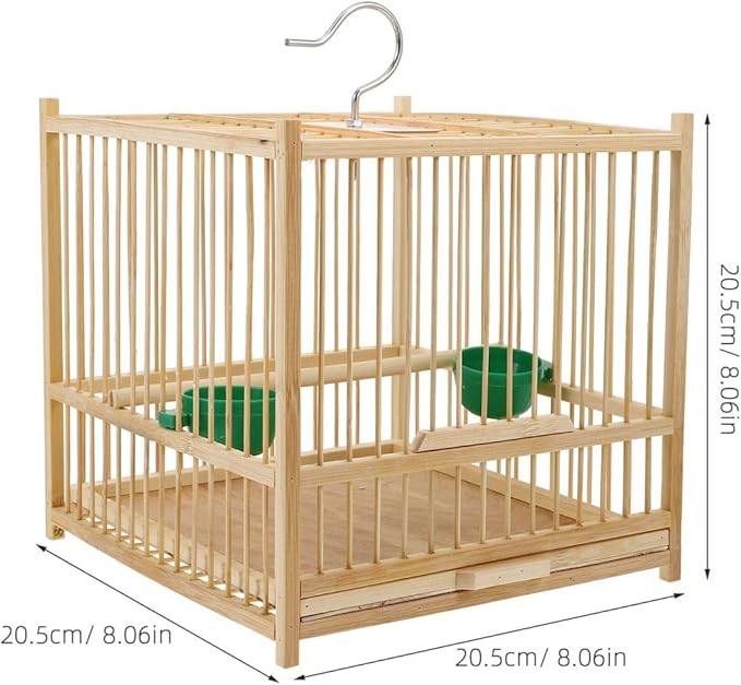Happyyami Bamboo Bird Cage Small Square Parakeet Cage with Hanging Hook Indoor Outdoor Bird Keeping for Budgie Lovebird Cockatiel