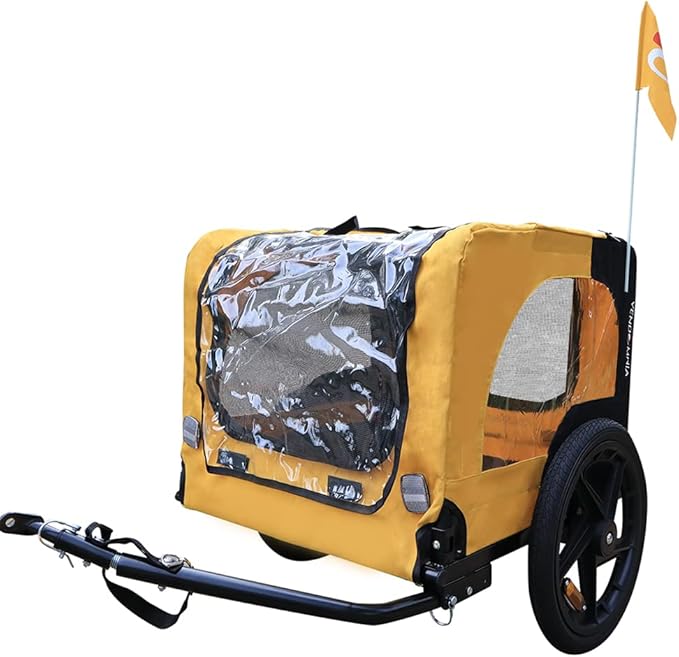 HomVent Dog Bike Trailer - Folding Pet Carrier Wagon with 16 Inch Wheels for Small and Large Dogs