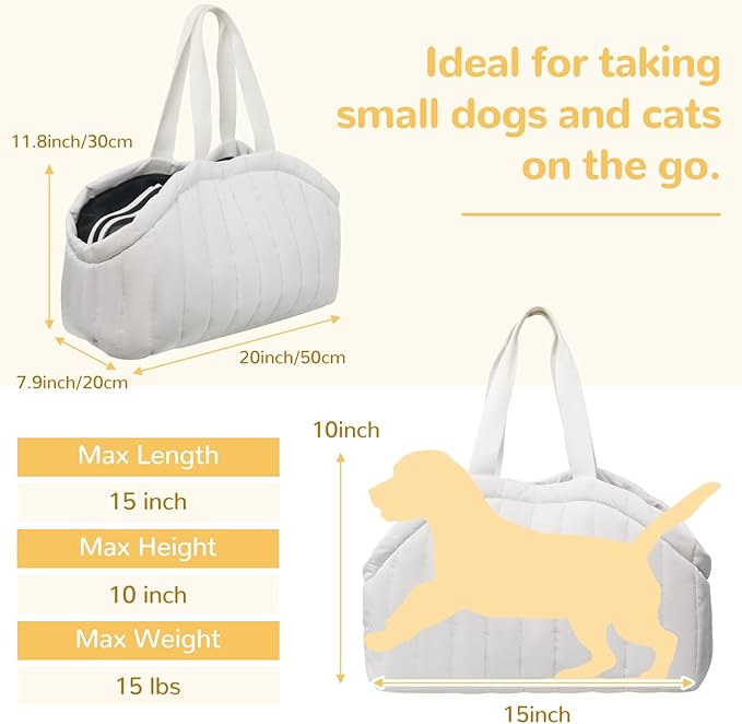 Dog Purse Carrier for Small Dogs Up to 15 Lbs - Dog Carrier Purse with Secure Harness Clip, Dog Tote Bag for Small Dogs and Puppies - White