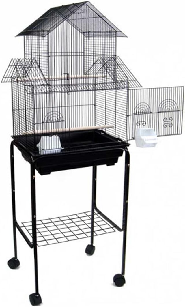 YML 5844 3/8" Bar Spacing Pagoda Bird Cage with Stand, 18" x 14"/Small, Black