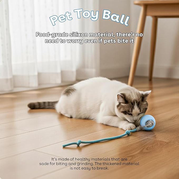 Interactive Cat Toy Ball, Automatic Intercative Cat Toys for Indoor Cats, The 3rd Generation Agile Moving Cat Ball with Elastic Mesh Tail, Toys for Indoor Adult Cats, Motion Activated (Blue)