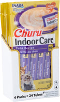 INABA Churu Hairball Control, Functional, Creamy Lickable Purée Cat Treat with Taurine & Vitamin E, 0.5 Ounces Each, 24 Tubes (4 per Pack), Tuna Recipe - Packaging May Vary*