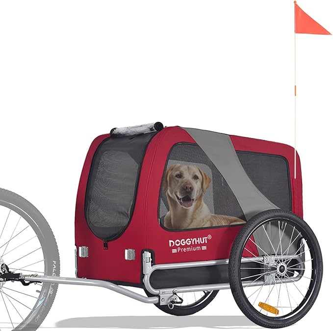 DOGGYHUT® Premium Large Pet Bike Trailer for Medium or Large Dog, Up to 78 lbs,Dog Bicycle Carrier,Low Center of Gravity,Easy Folding Frame