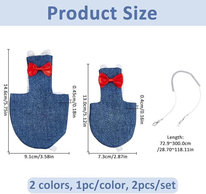 SUPERFINDINGS 2Pcs 2 Sizes Bird Diaper Harness Cockatiel Tuxedo Flight Suite Reusable Parrot Nappy Clothes Costume with Steel Wire Spring Rop for Parrots Pigeons Pet Supplies