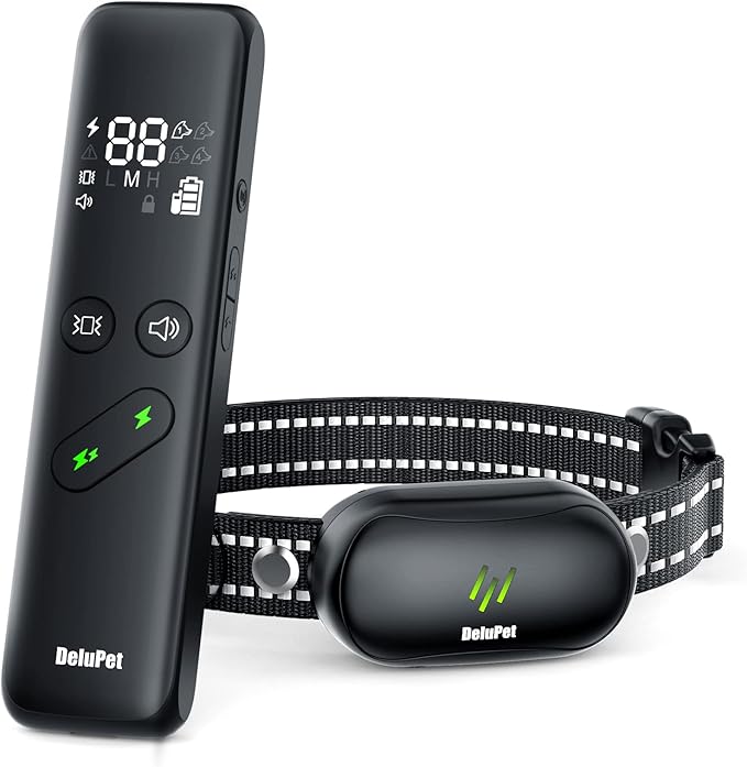 Delupet Dog Shock Collar - Electric Dog Training Collar with Remote 1600FT, Rechargeable E-Collar Waterproof Collars with 3 Training Modes, Security Lock for All Breeds, Sizes
