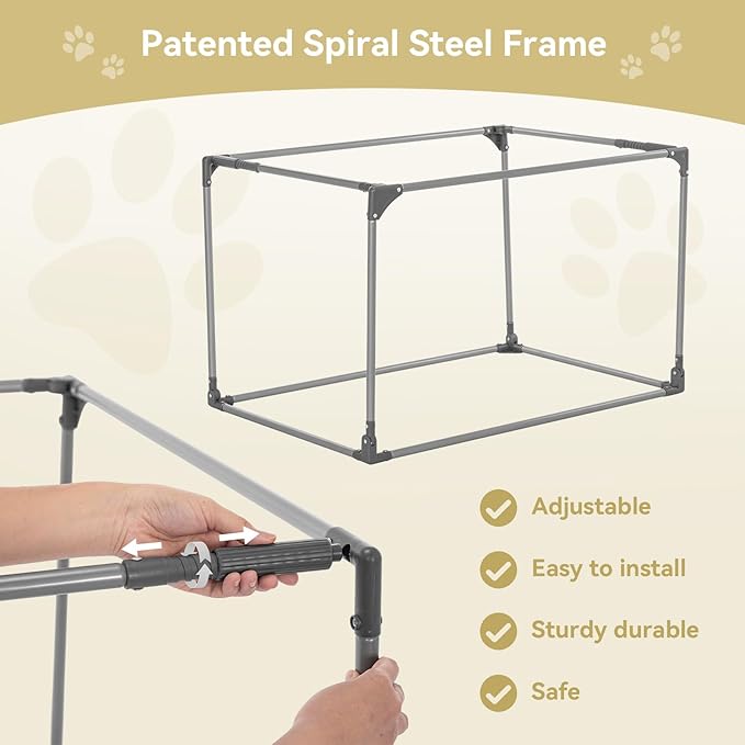 PETSFIT Portable Dog Crate for Small Dogs, – 24" Soft Dog Travel Crates with Lockable Zippers & Thicken Mat, Adjustable Patented Spiral Steel Frame, Collapsible Kennel for Indoor & Outdoor