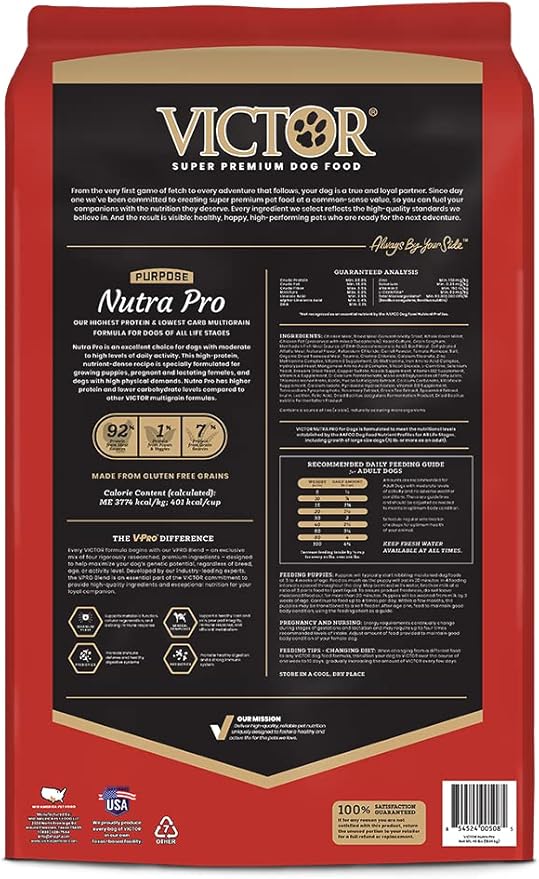 VICTOR Super Premium Dog Food – Purpose Nutra Pro – Gluten-Free, High Protein Low Carb Dry Kibble for Active Dogs of All Ages – Ideal for Sporting, Pregnant or Nursing Dogs & Puppies, 40lbs