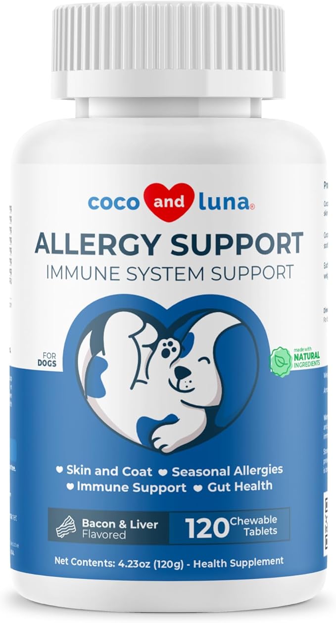Allergy Support for Dogs - with Vitamin C, Omega 3 and Colostrum - Itch Relief, Allergy Relief for Dogs, Skin Soother - with Probiotics for Immune System Health (Chewable Tablets)