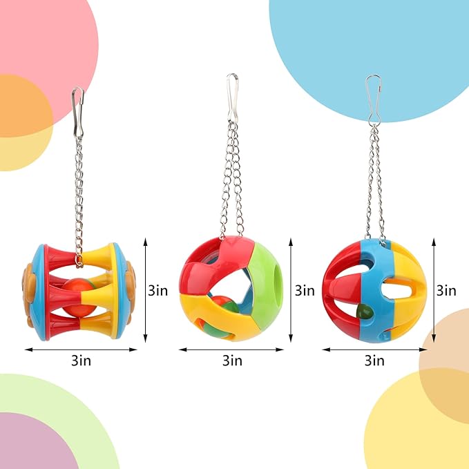 Hypeety Parrot Colorful Ball Toys with Bell Cage Hanging Chewing String for Parakeet Conure Cockatiel Small Medium Birds (B)