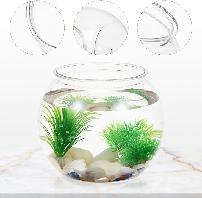 Mipcase 1.5 Gallon Clear Plastic Fish Bowl Round Desktop Aquarium Tank for Home Office Decor Small Ornamental Fishbowl