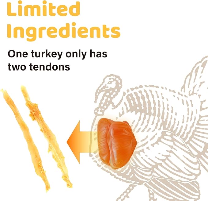 iPaw Turkey Tendons for Dogs 40 Pcs Bulk Pack, 100% Turkey and US Sourced Raw Material, Hypoallergenic, All Natural Human Grade Puppy Chew, Rawhide Alternative Dog Treats, Lollipop (Small)