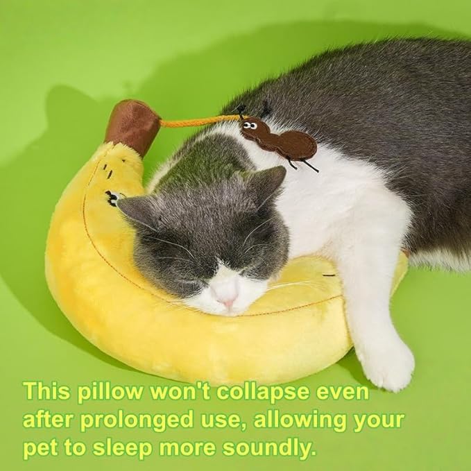 Pet Pillow for Small Medium Dogs Cats, Soft Neck Calming Washable Sleep Pillow for Better Sleep, Reduces Anxiety (Yellow Banana)
