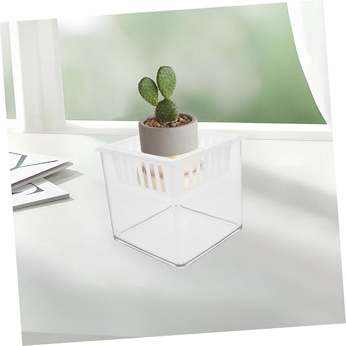 BESTonZON Clear Plastic Fish Breeding Box Hydroponic Aquarium Planter with Plant Basket Versatile Desktop Tank for Betta Fish Guppies and Aquatic Decor Home Office Settings