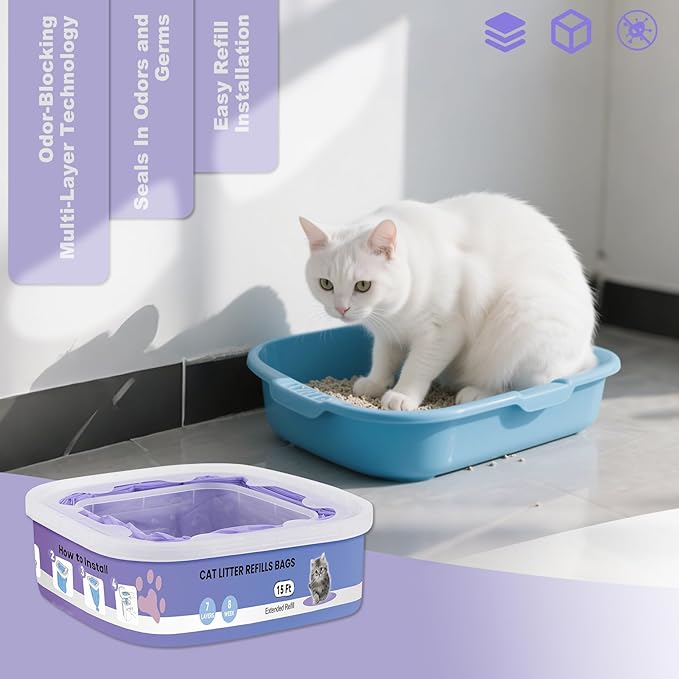 10 Pack Cat Litter Refill Bags Compatible with Your Litter Refill Cartridge,Enhanced Odor Control，Purple