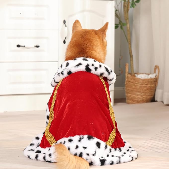 Lovelyshop pet Serial Lux Fur Red Cat Dog Cloak for Halloween Costumes, King Queen Prince and Princess Cosplay-M/Regular
