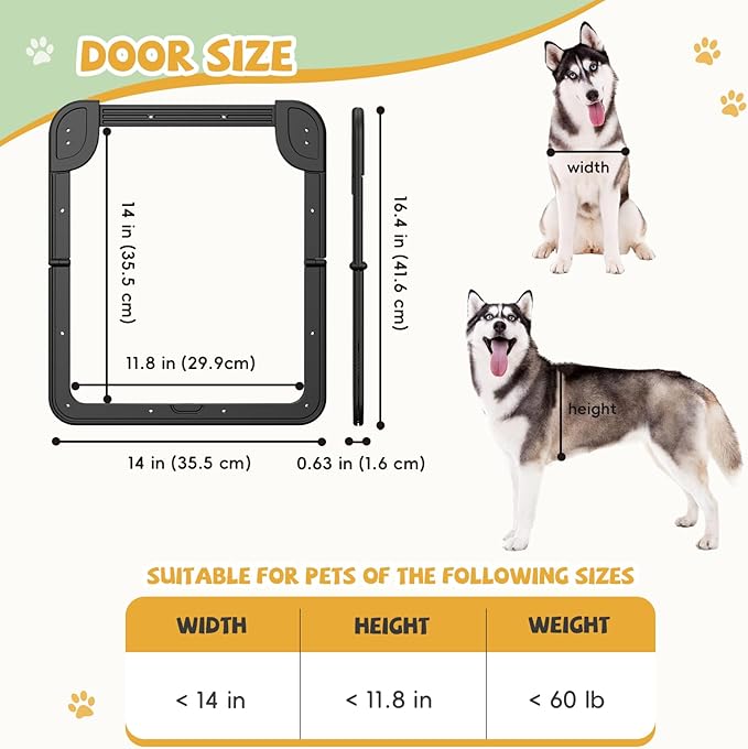 Dog Door for Screen Door, Lockable Pet Door for Sliding Screen Door, Magnetic Auto-Close Door Flap 14 x 11.8 inch, Black