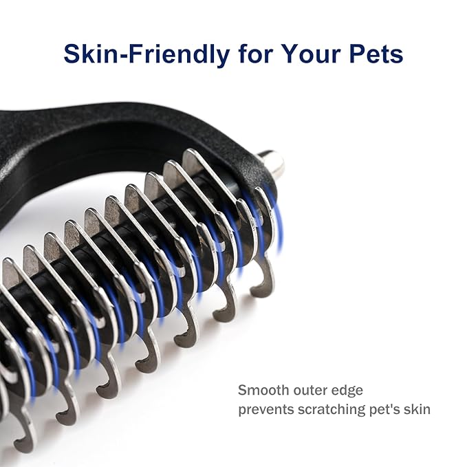 WePet Grooming Rake for Dogs & Cats, Double-Sided Deshedding Brush, Extra-Wide Dematting Tool, Slicker Comb for Undercoat & Loose Hair Removal, Reduces Shedding by 95%, Blue, Small