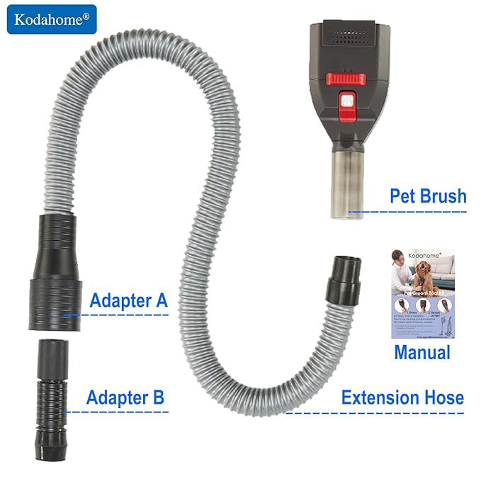 Dog Brush Vacuum Attachment with 1"-1.75" Universal Adapters for Vacuum Cleaners, Pet Hair Shedding Grooming Tool Kit with Long Extension Hose