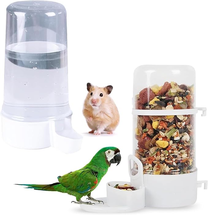 2 Pieces Bird Feeder Water Dispenser, Automatic Bird Feeder and Drinker Set for Cage, No Mess Hanging Parrot Food Bowl, Parakeet Cage Accessories for Hamsters,Pigeons,Parrot (B)