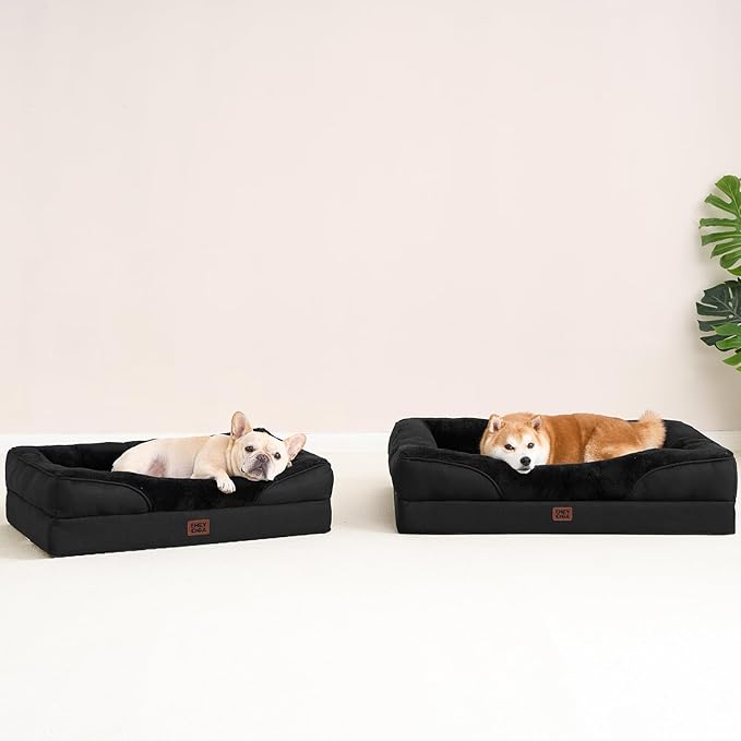 EHEYCIGA Orthopedic Dog Bed for Large Sized Dog, 36x27x7 Inch Large Memory Foam Dog Couch Bed with Sides, Waterproof Liner & Washable Removable Cover, Bolster Pet Sofa, Black