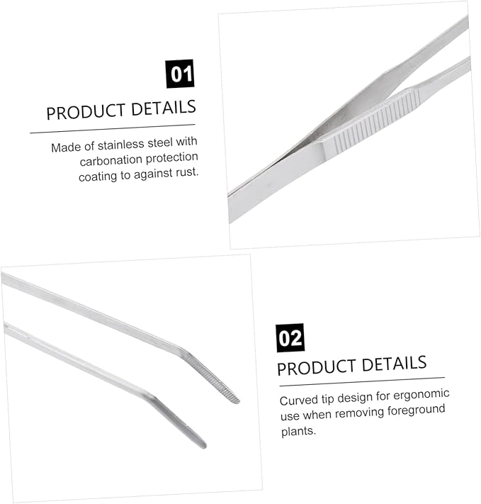 Angoily 27cm Curved Tip Stainless Steel Tweezers for Aquarium Plant Tweezers Fine Tip for Fishtank Cleaning Tools