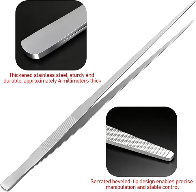 18.9 inch Aquarium Tweezers, Extra Long Feeding Tongs, Stainless Steel Aquascaling Tools for Fish Aquariums, Terrariums, Reptile Snake Feeding and Care(2 Pcs)