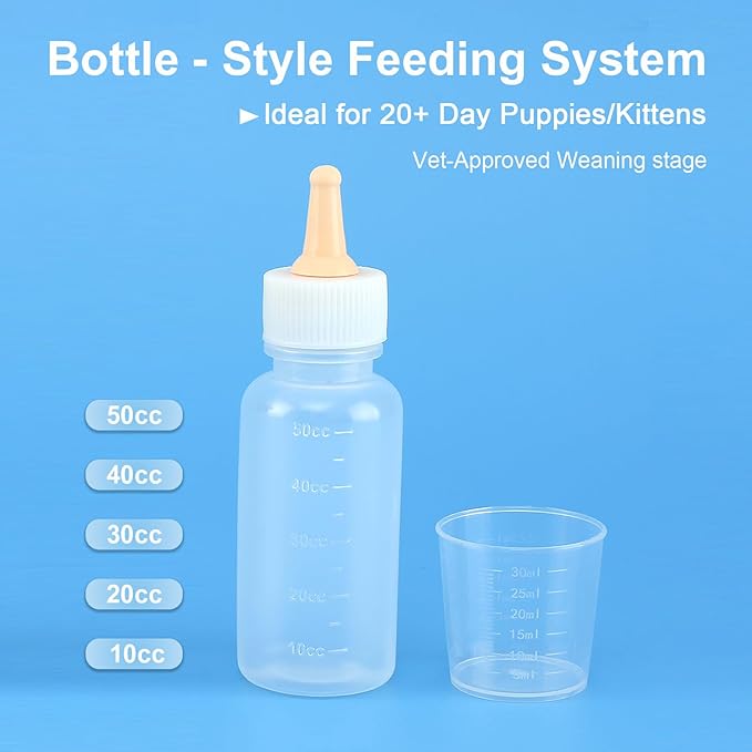 Kitten Puppy Nursing Bottle Set with Nipples, BPA Free Formula Dispenser, Feeding Syringe for Newborn Baby Animals