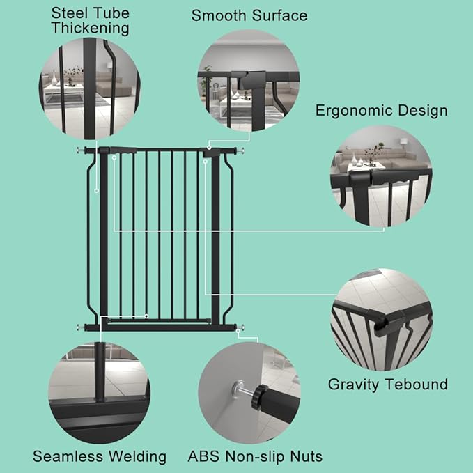 ALLAIBB Black 40.55" Extra Tall Wide 76.77-84.65" Baby Gate Pressure Mounted Walk Through Child Kids Safety Toddler Tension Pet Dog Gates with Extension for Doorways Kitchen