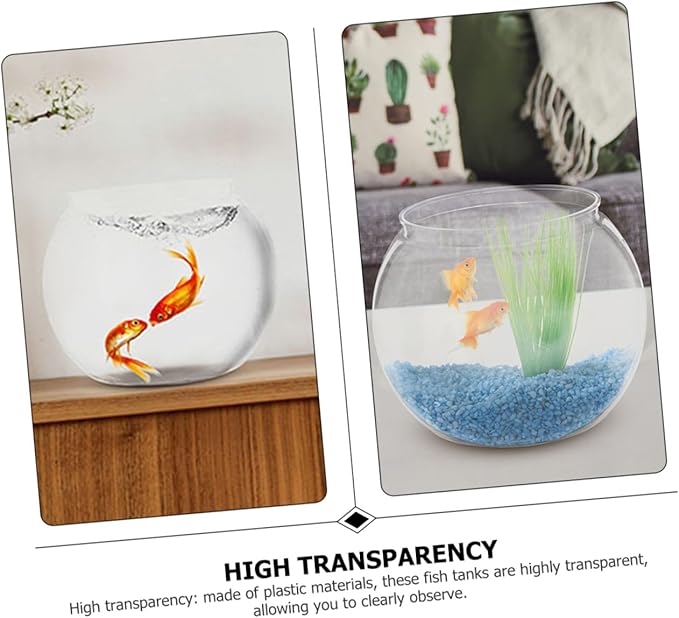 Small Plastic Fish Bowls 2pcs, Round Desktop Aquarium Tanks, Shatterproof Office Goldfish Bowls for Home and Living Room Micro Landscape
