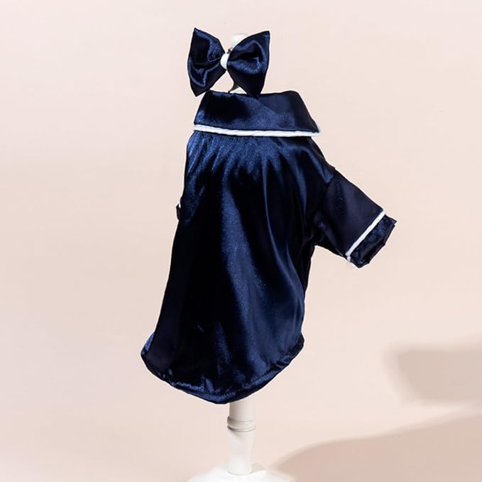 Cat Puppy Costume Elegant Satin Pajamas with Bow Headband 2PCs Set Pet Sleepwear Cute Pet Outfit Cosplay Partywear Photoshoots (Blue Set,Small)