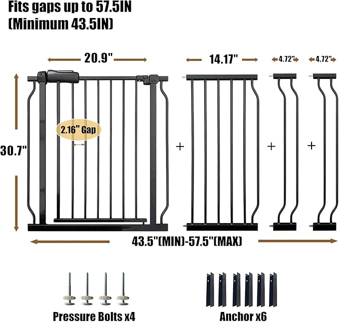 Baby Gates Extra Wide 53-57.5 Inch Large Baby Gate for Stairs Tension Pet Dog Gates Indoor for Doorways No Drilling Pressure Mounted Pet Gates for Kids