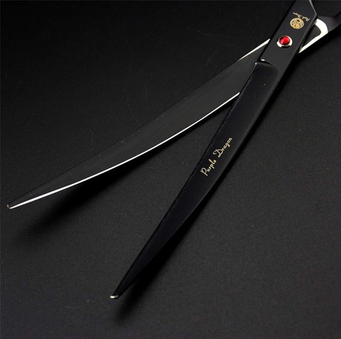 Purple Dragon 9.0" Black Twin Tails Upward Curved Blade Pet Grooming Scissors Dog Hair Cutting Shears with Bag for Professional Left Handed or Right Hand Pet Grooomer (Black Upward Curved)