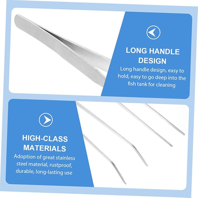 BESPORTBLE 2pcs Stainless Steel Aquarium Plants Tweezers Straight Curved Tongs for Fish Tank Maintenance Trimming Tools for Aquatic Plants Care
