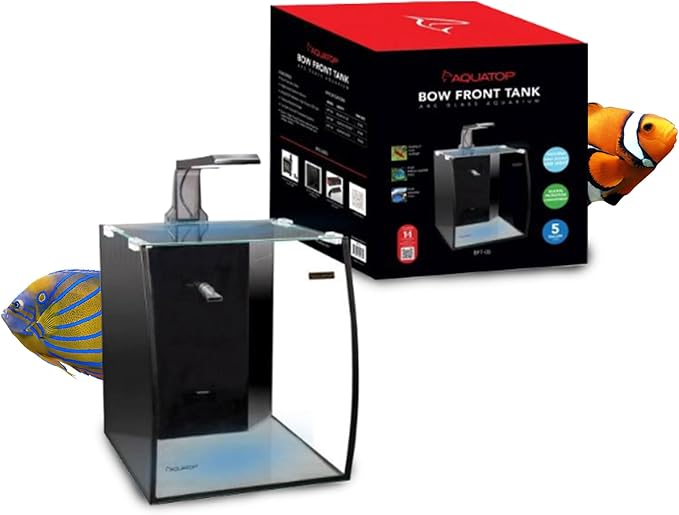 Aquatop Vertical Bowfront Glass Aquarium, 5-Gallon – All-in-One Tank with Filter and LED Light, High Clarity Glass for Freshwater & Saltwater