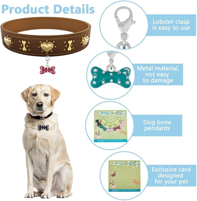 5pcs Bone Rhinestone Collar Pendants for Cat Dog Alloy Enamel Pet Collar Pendants Clip-on Dog Bone Pet Puppy Collar for Bag Keychain Jewelry Making Training Home Decor