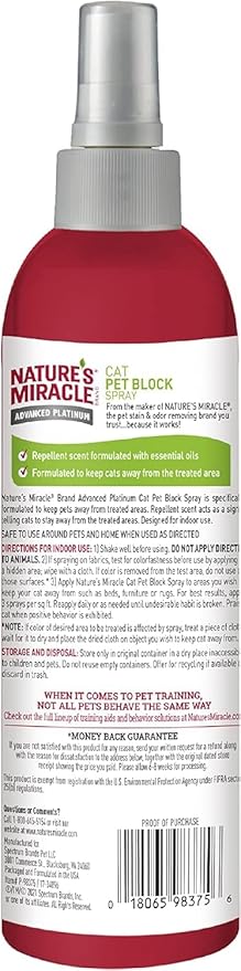 Nature's Miracle Advanced Platinum Cat Pet Block Repellent Spray,8 Ounces,Indoor Training Aid for Cats,(Pack of 2)