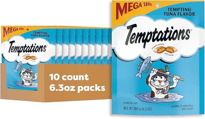 Temptations Cat Treats Classic Crunchy and Soft Cat Treats, Tempting Tuna Flavor, 6.3 oz. Pouch (Pack of 10)