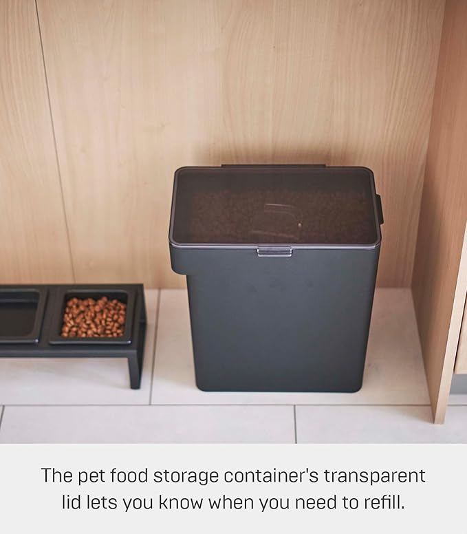 YAMAZAKI Home Tower Airtight Pet Food Storage Container - Cat And Dog Food Holder Bin With Transparent Lid And Handle - Large - Polypropylene - 15 Lbs., 3.2 Gallons, 12 Quarts