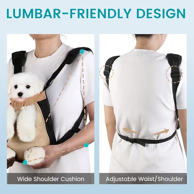 Dog Backpack Carrier, Adjustable Pet Front Carriers, Legs Out Carrying Sling Travel Bag for Small Medium Dogs 4-7 Lbs, Soft Wearable Puppy Chest Carry Backpacks for Walking/Hiking/Camping/Traveling