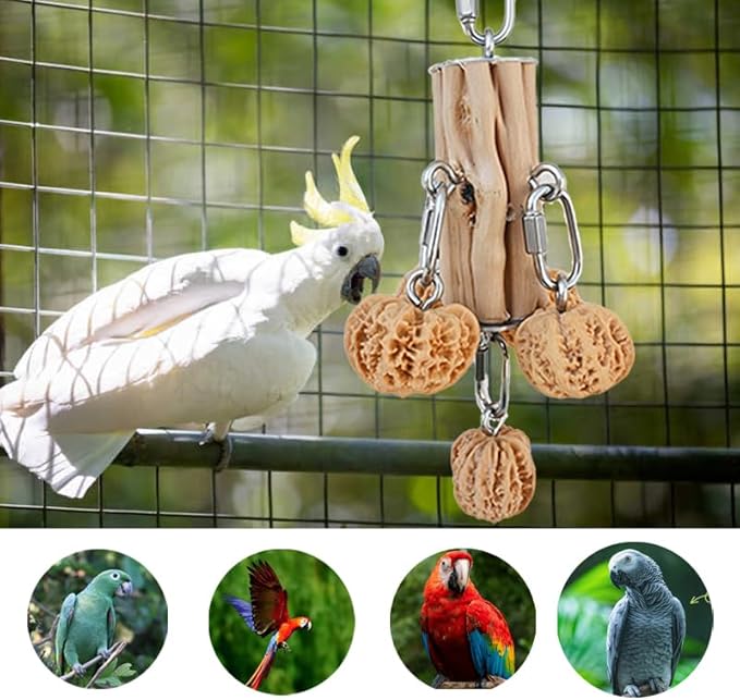 Parrot Toys for Large Birds, Durable Bird Toys Natural Hardwood Walnut, Hanging Toy for Aggressive Bird Parrots, Macaw，African Grey,Amazon，Cockatoos, Cockatiels Medium and Large Birds
