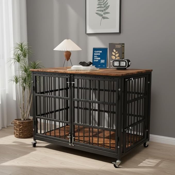 38 inch Dog Crate Furniture, Heavy Duty Dog Kennel Indoor for Large Dogs, Escape-Proof and Chew-Proof Wooden Dog Cage for high Anxiety Dog, Decorate House as TV Stand, End Table